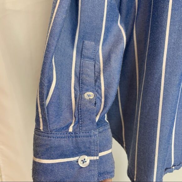 TAHARI blue white striped button down dress shirt Sz L - Picture 8 of 13